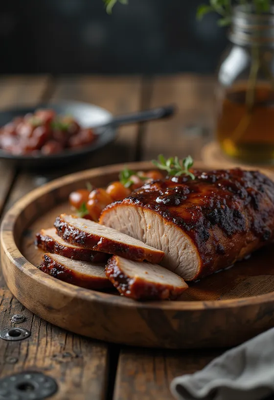 Thăn heo nướng BBQ bày ra đĩa