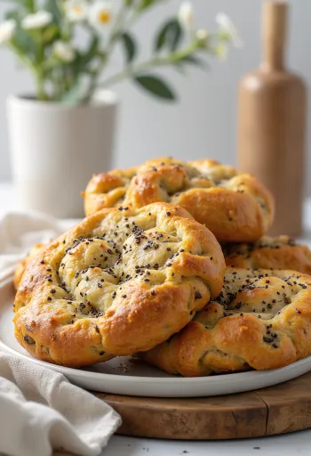 Focaccia hạt chia và bột hạt lanh được bày biện