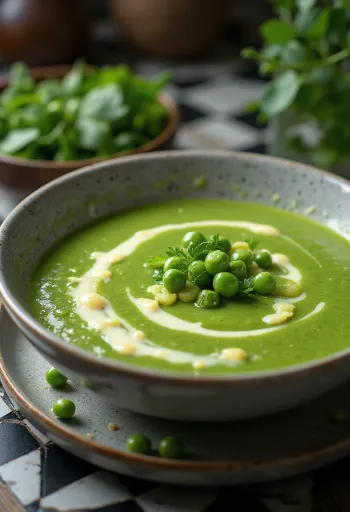 Súp đậu hà lan kem với rau mùi tây tươi