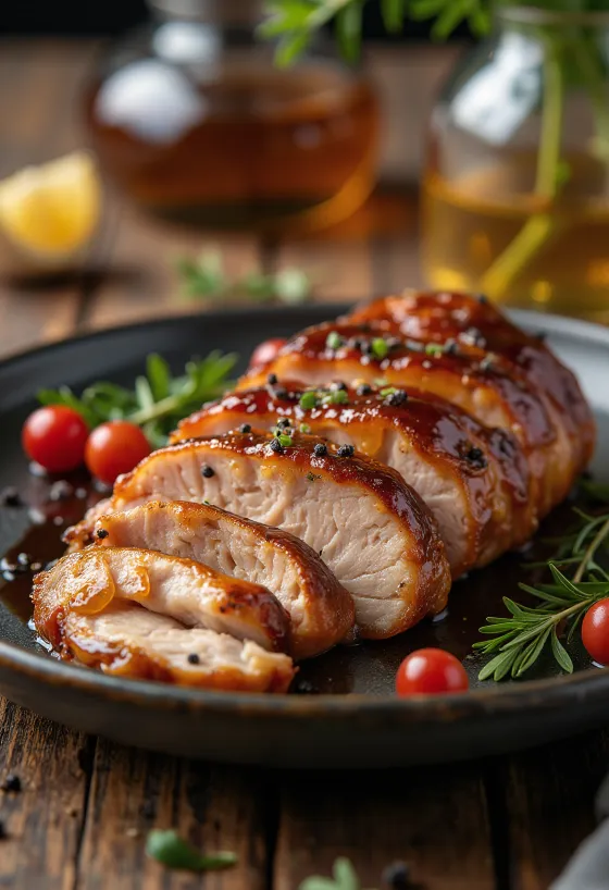 Thăn heo nướng BBQ sốt mật ong bày ra đĩa