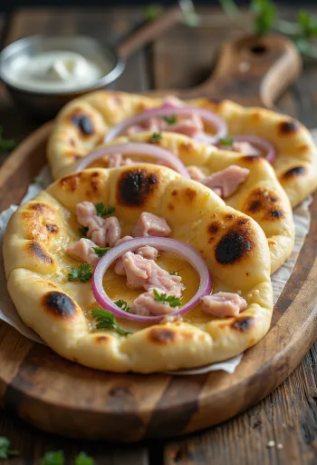 Bánh Naan cá ngừ được phục vụ