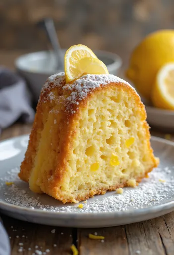 Bánh Kuglof hạt dẻ chanh cắt lát và rắc đường bột