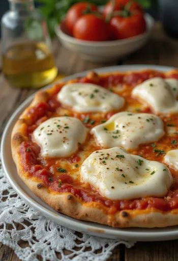 Pizza alla Mozzarella di Bufala với mozzarella trâu và húng tây