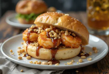 Bánh bao kẹp tôm nướng, hấp, trình bày đơn giản