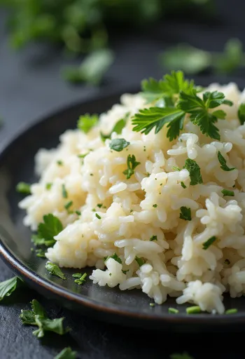 Cơm húng quế được dọn ra đĩa