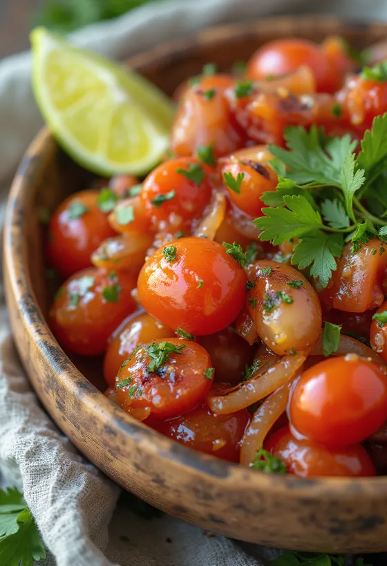 Salsa cà chua nướng BBQ được bày ra đĩa