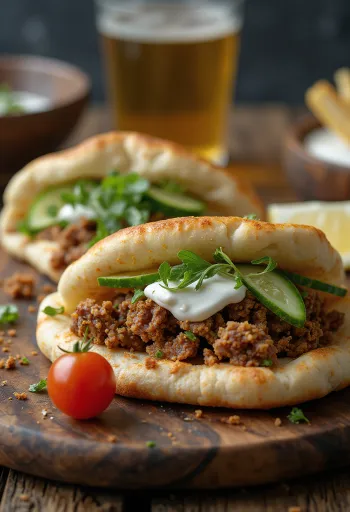 Bánh Pita nhân thịt bò phục vụ với rau tươi