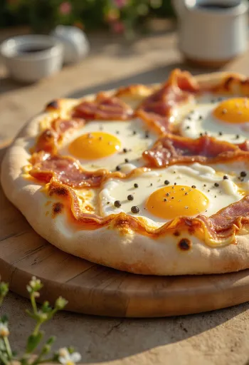 Pizza alla Pancetta e Uova với thịt xông khói và trứng