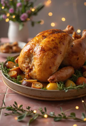 Gà tây nhồi nướng lò, da giòn và nhân phong phú.