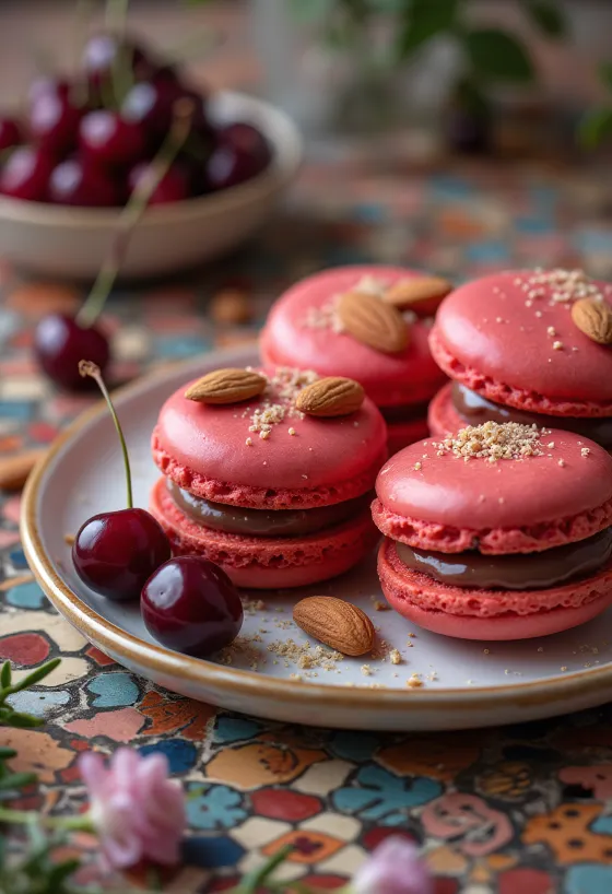 Macaron hạnh nhân anh đào
