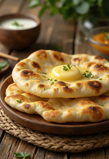 Bánh mì dẹt naan Ấn Độ mới làm được dọn ra