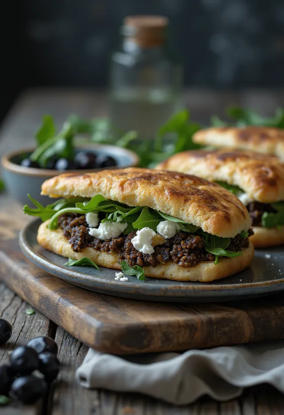Bánh Piadina với sốt kem oliu và phô mai dê