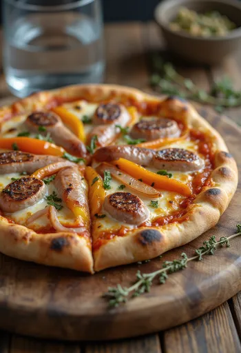 Pizza Viennese với xúc xích Áo, ớt chuông và mozzarella