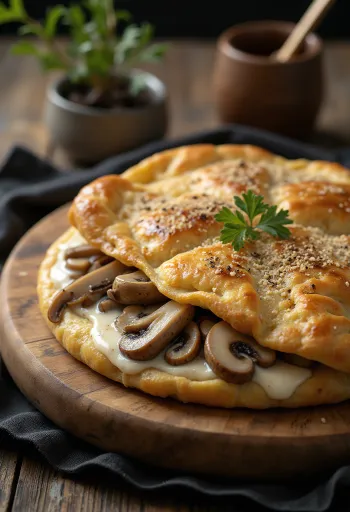 Calzone nấm sốt kem nướng vàng nâu