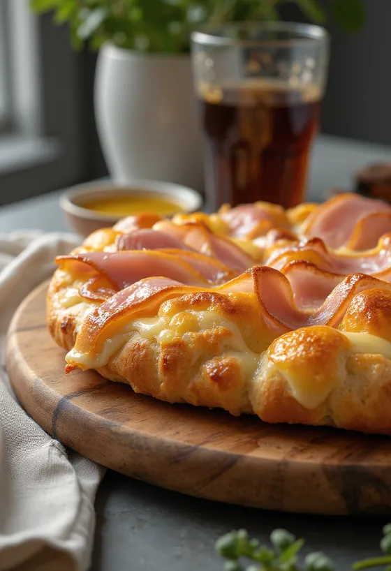 Focaccia phô mai Trappista và giăm bông nướng vàng hấp dẫn