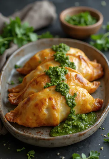 Empanada nhân thịt sốt chimichurri, bánh vàng ruộm giòn tan