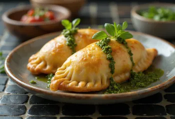 Empanada nhân thịt sốt chimichurri, bánh vàng ruộm giòn tan