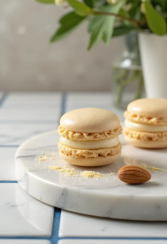 Bánh macaron hạnh nhân bày biện đẹp mắt