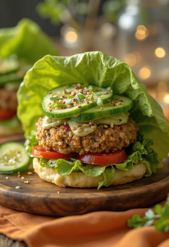 Burger thuần chay sống với rau củ tươi