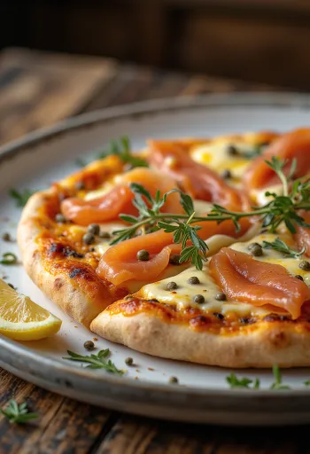 Pizza à la Norvégienne với cá hồi hun khói, nụ bạch hoa và kem chua
