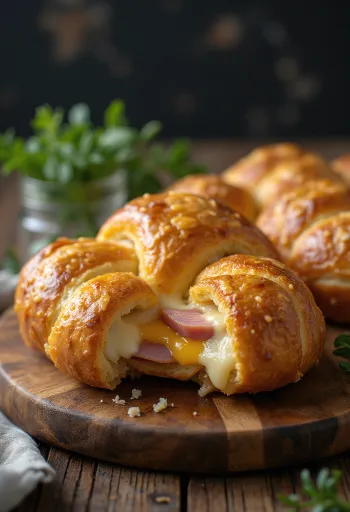 Bánh Pretzel giăm bông phô mai được bày ra đĩa
