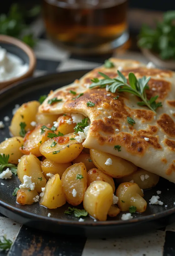 Bánh Piadina với khoai tây nướng hương thảo và phô mai dê