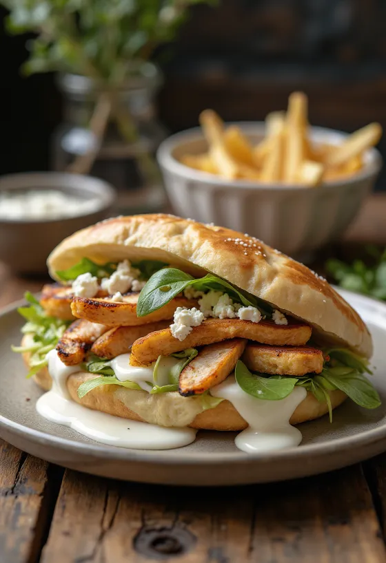 Bánh mì kẹp Pita với gà nướng và rau tươi