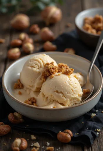 Kem sữa hạt phỉ béo ngậy được phục vụ trong bát