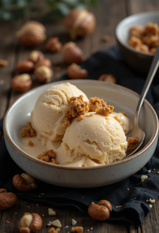 Kem sữa hạt phỉ béo ngậy được phục vụ trong bát