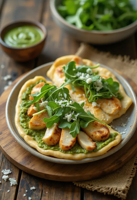 Bánh Piadina với gà sốt pesto và rau arugula