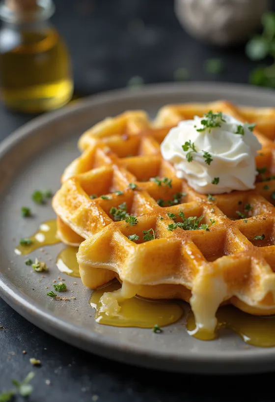 Bánh waffle nấm truffle ăn kèm ngò tây tươi