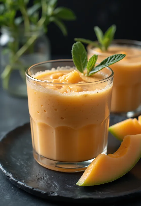 Sinh tố dưa lưới được phục vụ trong ly