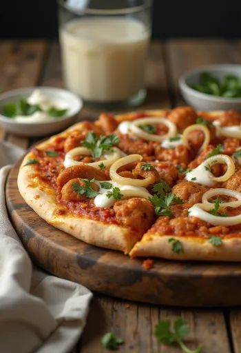 Tandoori chicken pizza với gia vị Ấn Độ và rau mùi