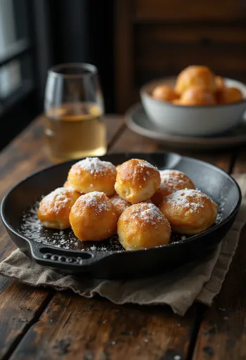 Bánh rán tròn Đan Mạch Æbleskiver rắc đường bột