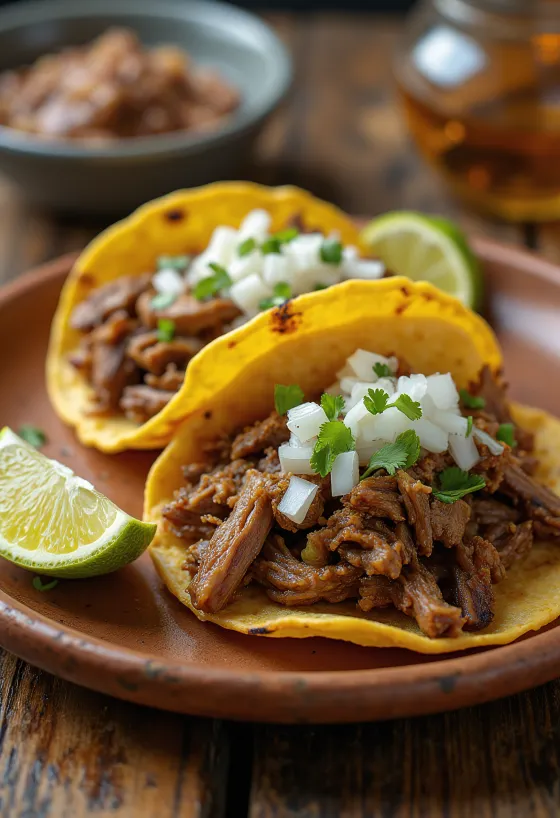 Taco cabeza trong bánh tortilla ngô với thịt đầu bò luộc và áp chảo