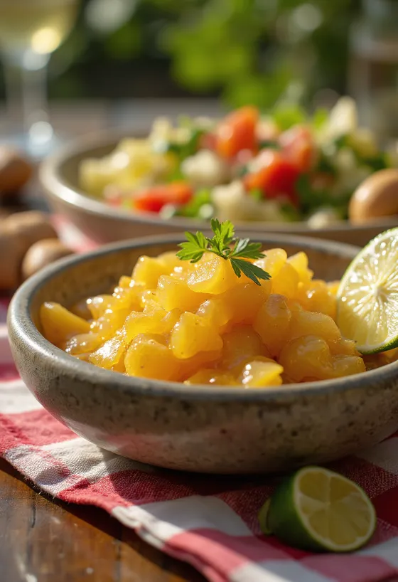 Chutney gừng rượu Tequila hương thảo được dọn ra