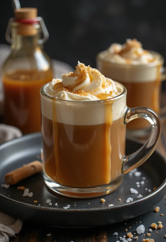Cider caramel mặn được phục vụ trong ly