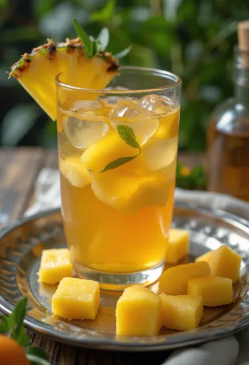 Trà trái cây nhiệt đới được phục vụ trong ly