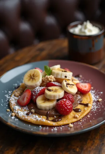 Taco tráng miệng nhân dâu tây, chuối và kem sô cô la