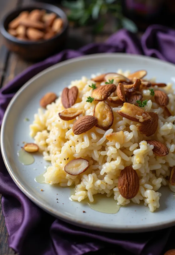 Cơm hạnh nhân được bày ra đĩa