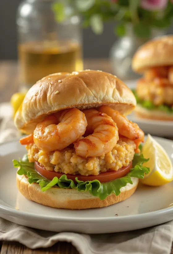 Burger Hải Sản được bày ra đĩa