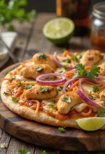 Thai chicken pizza với sốt đậu phộng và rau mùi