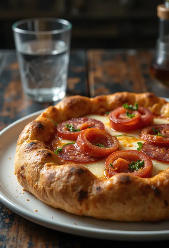 Pizza Diavola viền phô mai với xúc xích cay