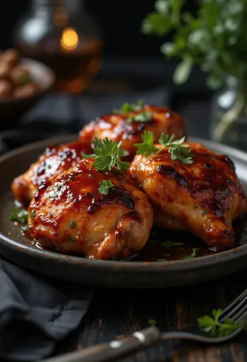 Đùi gà nướng BBQ trong lò, ăn kèm khoai tây nướng