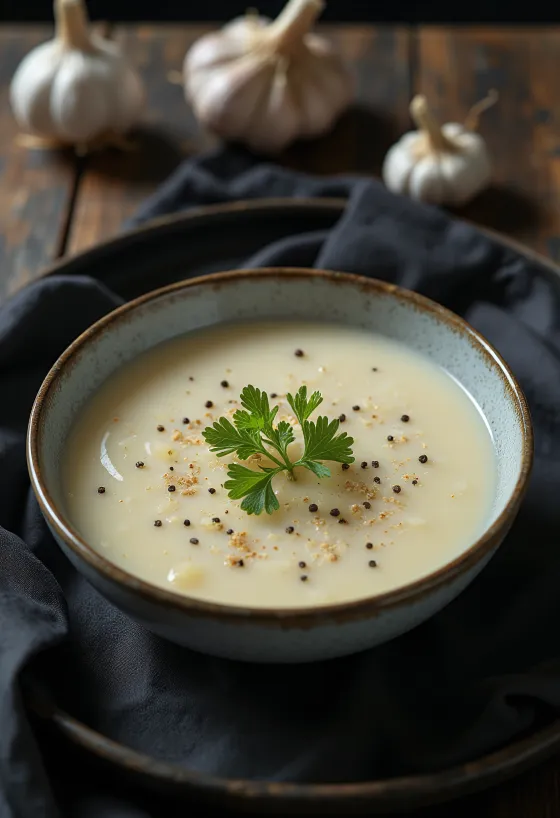 Súp kem cần tây tỏi được dọn ra