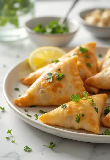 Samosa đậu gà và ngò rí được bày biện