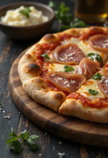 Pizza con Pancetta với thịt xông khói và phô mai