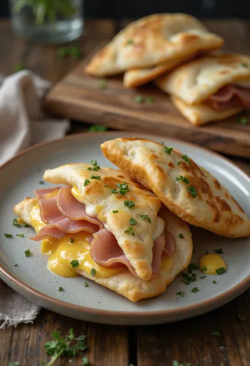 Pita giăm bông phô mai với phô mai tan chảy và rau tươi