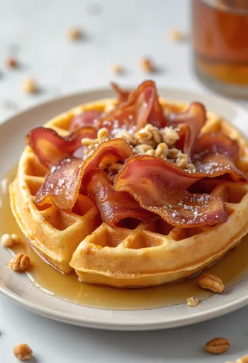 Bánh waffle Bỉ-Mỹ với siro phong và thịt xông khói