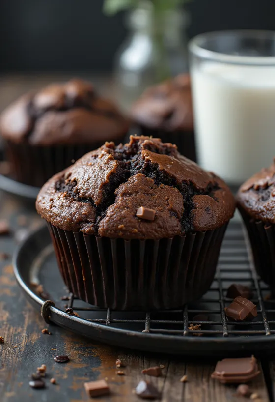 Bánh muffin sô cô la cốt bánh mềm, với những miếng sô cô la tan chảy bên trong